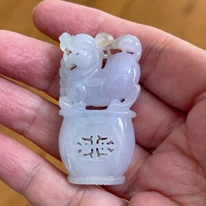 High quality carved lavender and green icy jadeite jade dragon pendant ornament